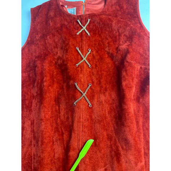 Vintage 60s Mod Go Go Red Orange Suede Romper Playsuit Size Small Medium - Picture 15 of 16